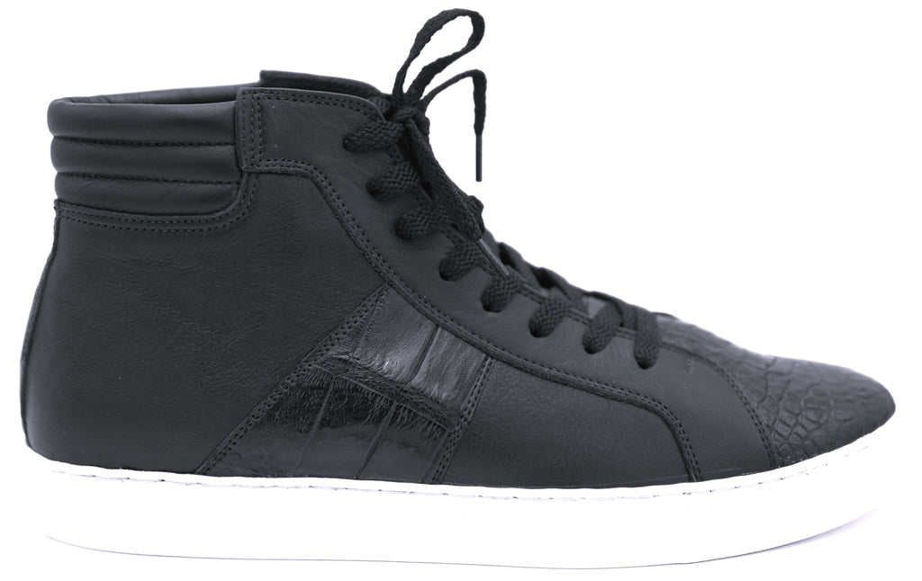 Alligator & Leather High Top Sneakers