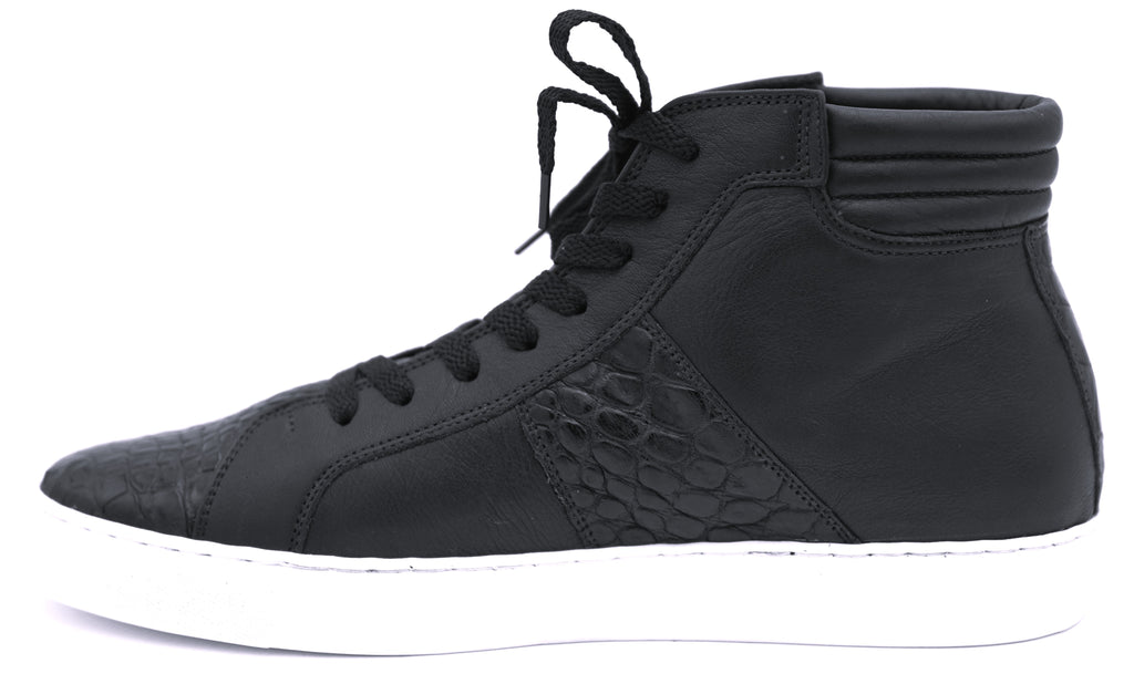 Alligator & Leather High Top Sneakers