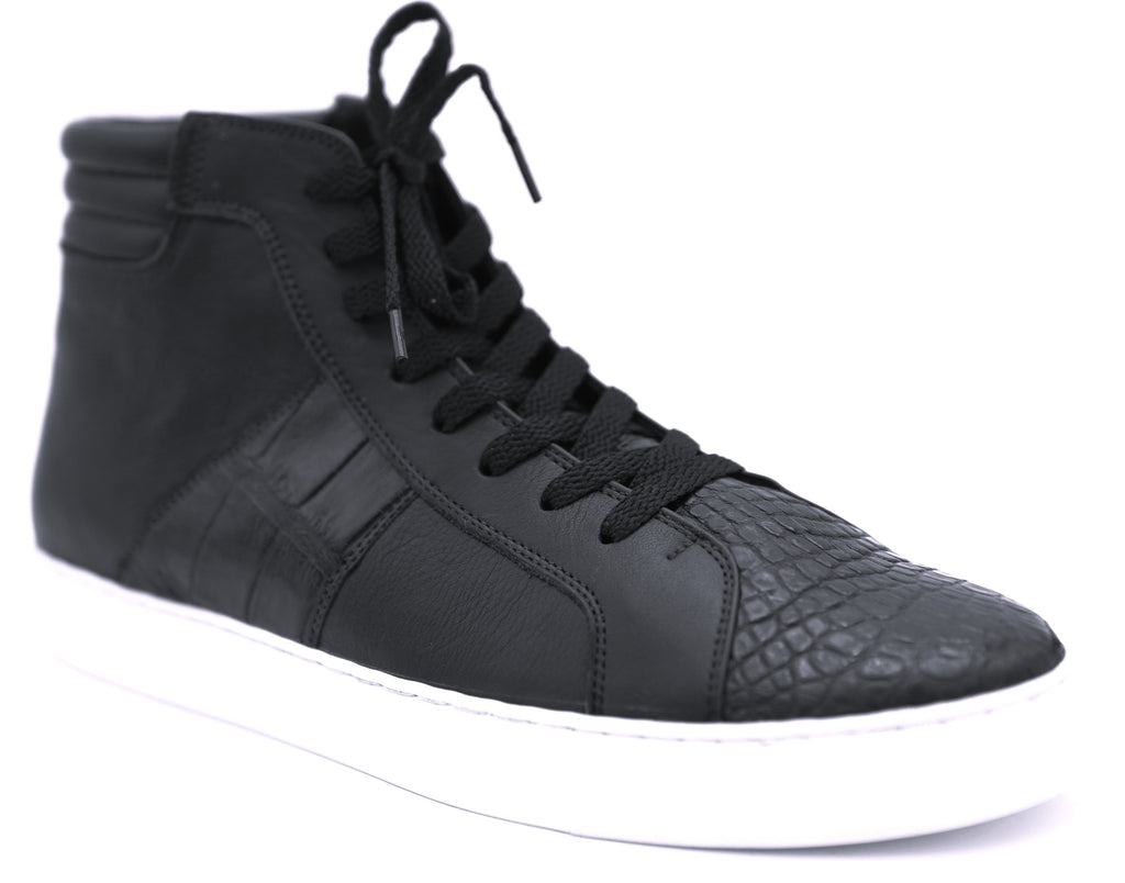 Alligator & Leather High Top Sneakers