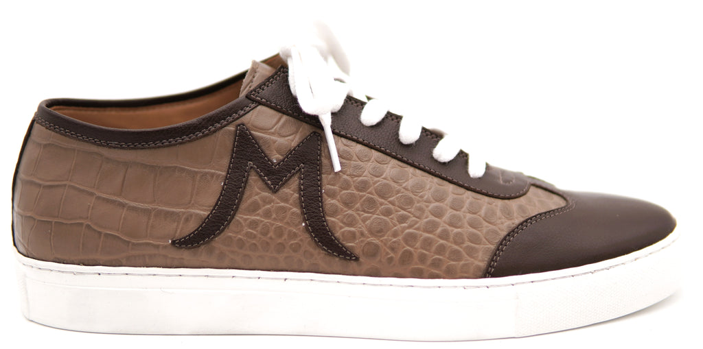 Dark Brown Leather & Oryx Alligator Print Sneakers