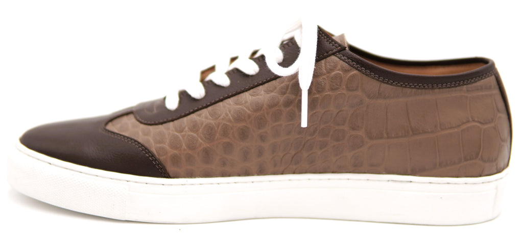 Dark Brown Leather & Oryx Alligator Print Sneakers