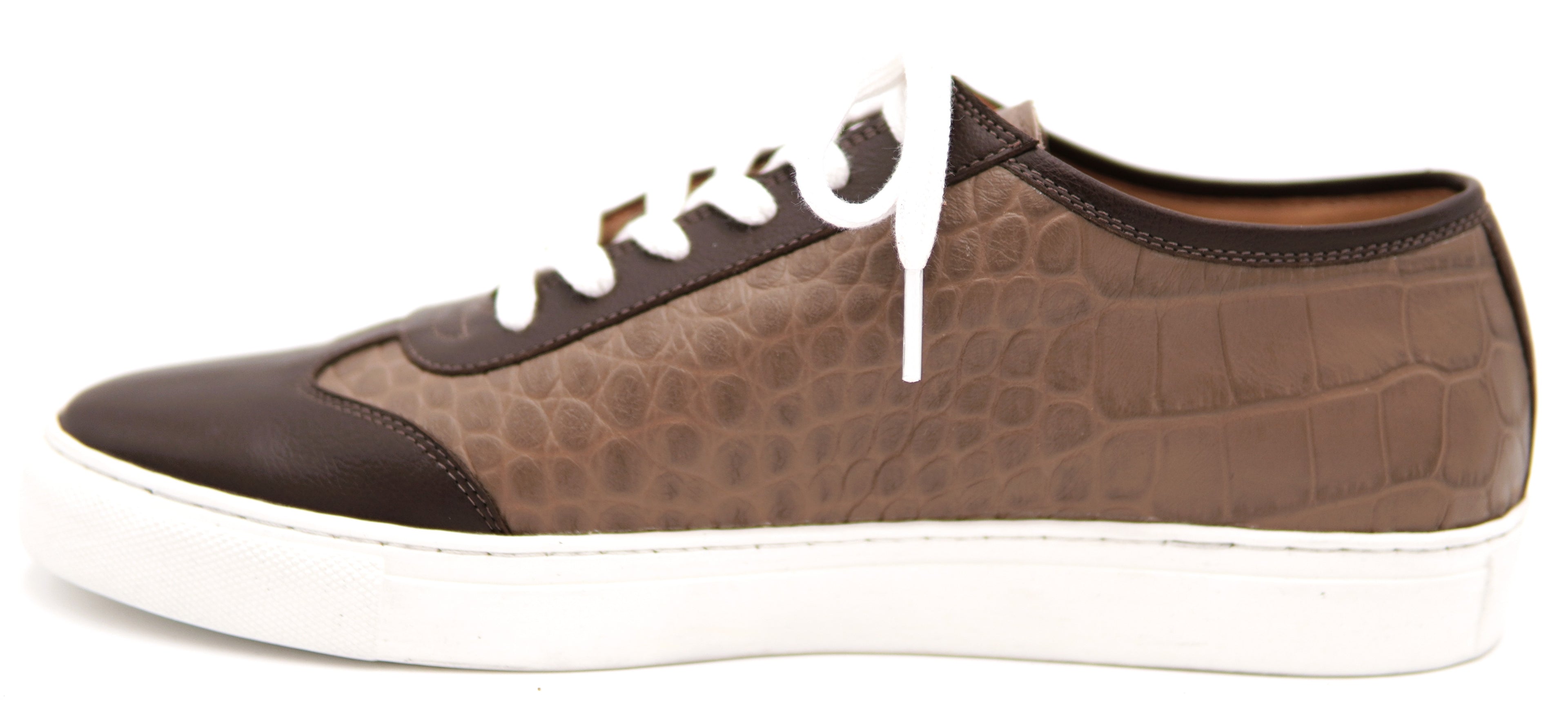 Dark Brown Leather & Oryx Alligator Print Sneakers