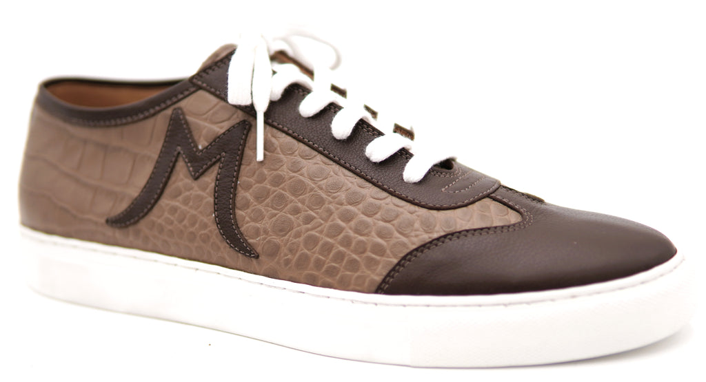 Dark Brown Leather & Oryx Alligator Print Sneakers