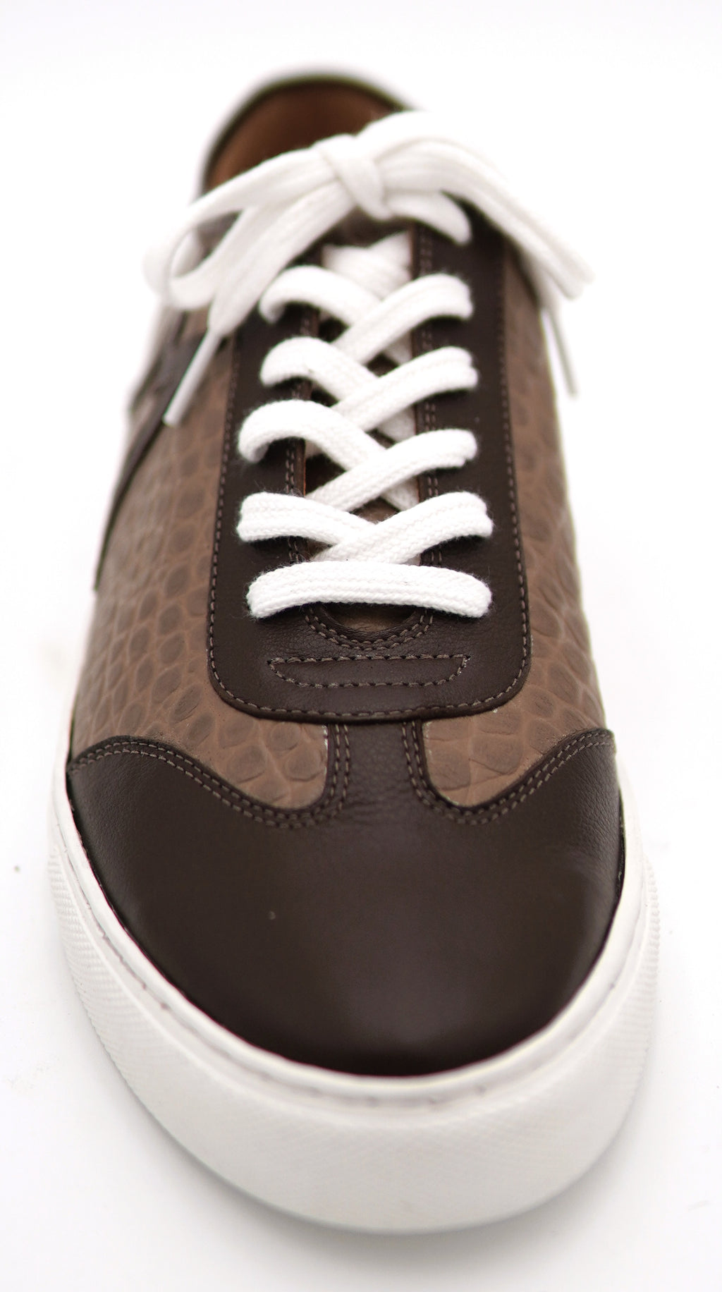 Dark Brown Leather & Oryx Alligator Print Sneakers
