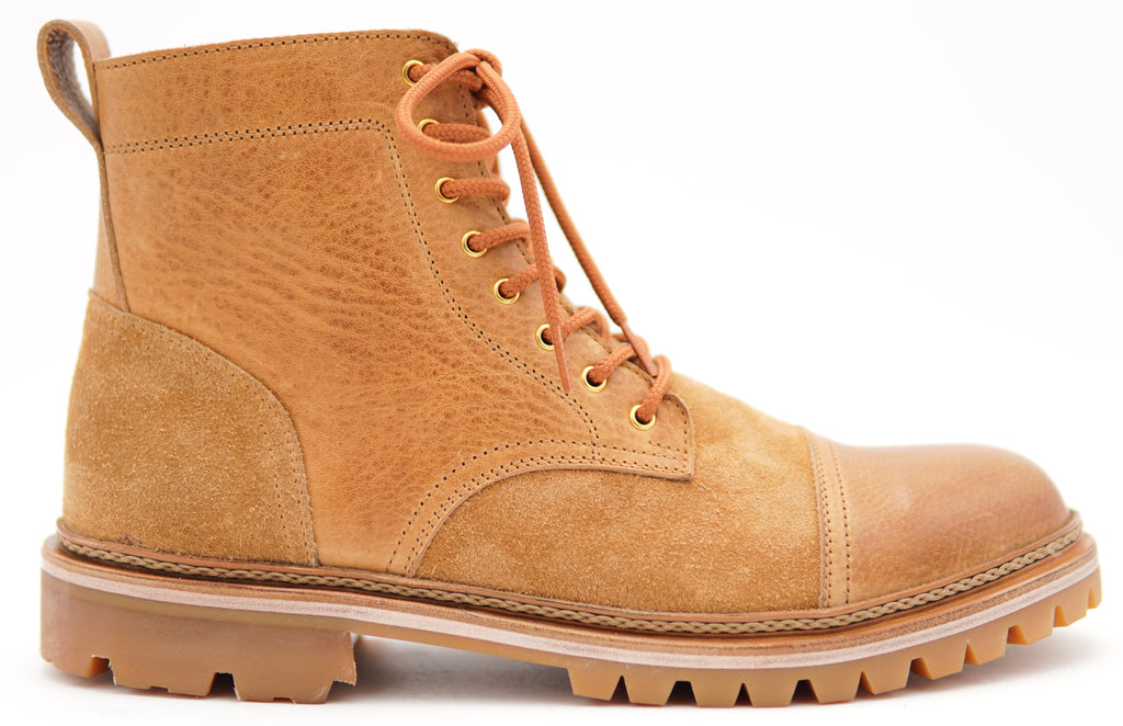Genuine Leather Textured & Suede Cap Toe Boots