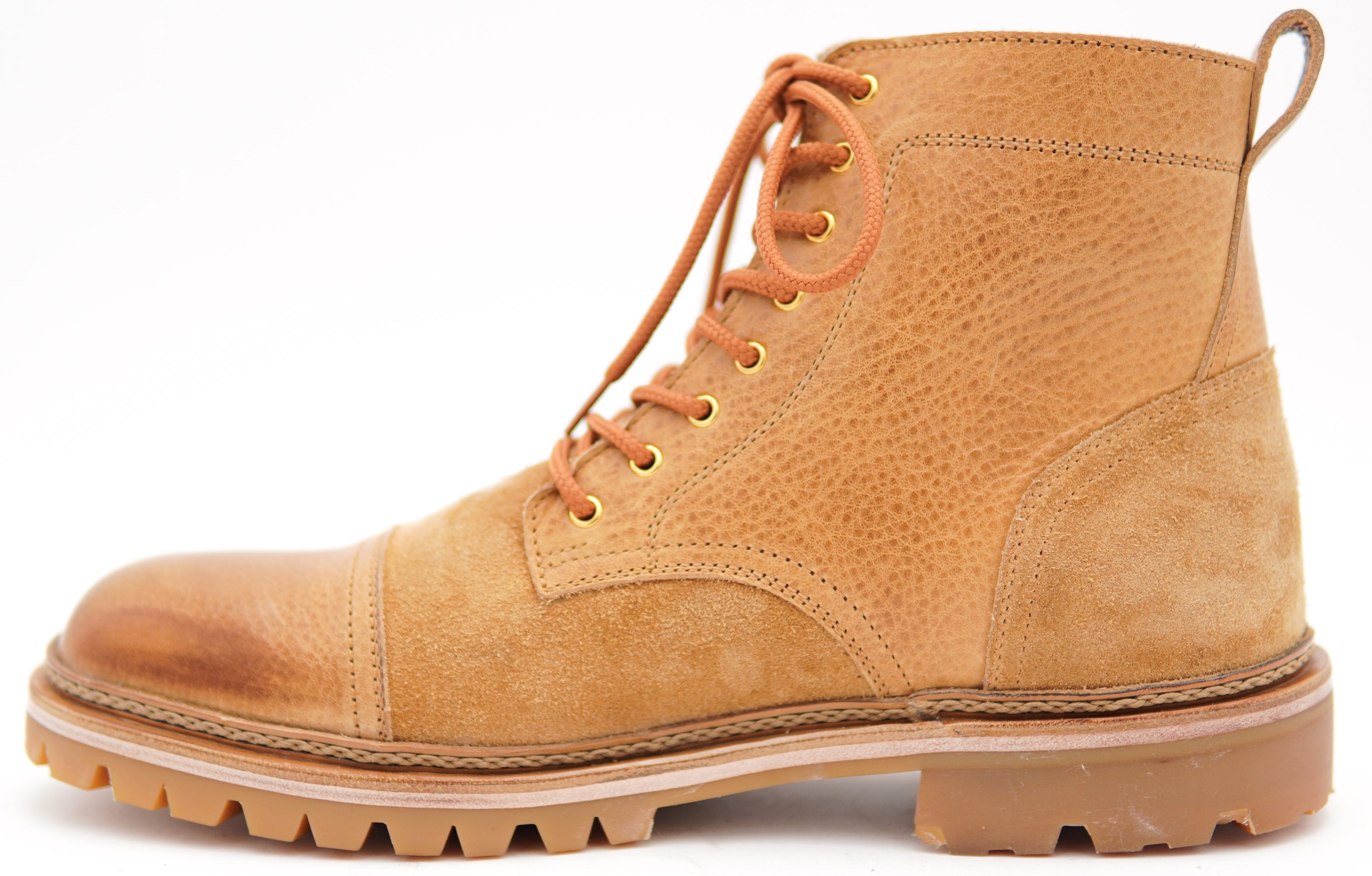 Genuine Leather Textured & Suede Cap Toe Boots