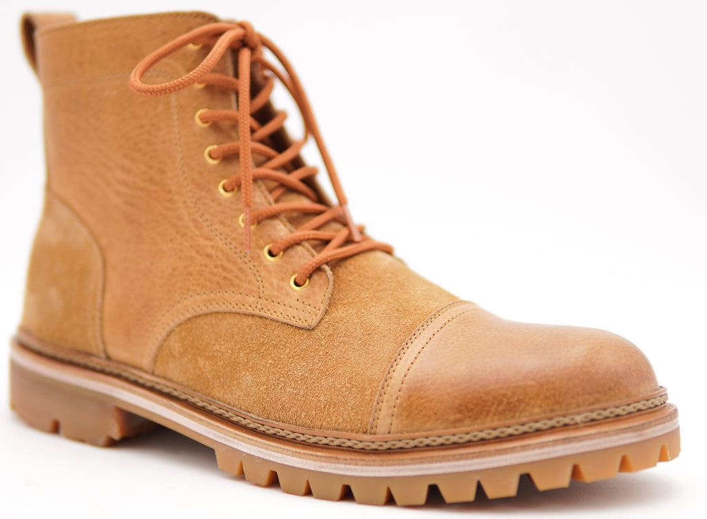 Genuine Leather Textured & Suede Cap Toe Boots