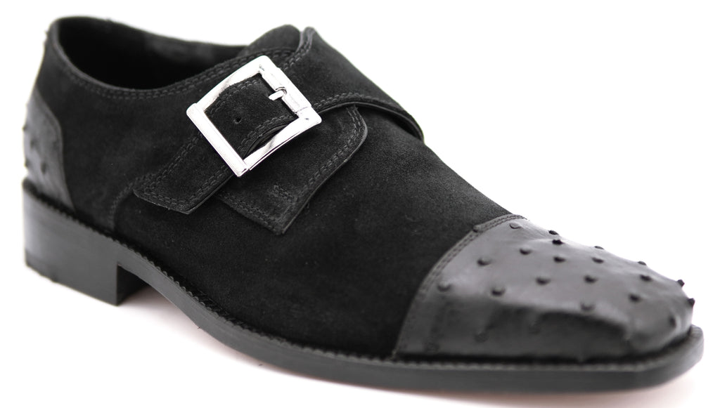 Suede & Ostrich Cap Toe Dress Shoe