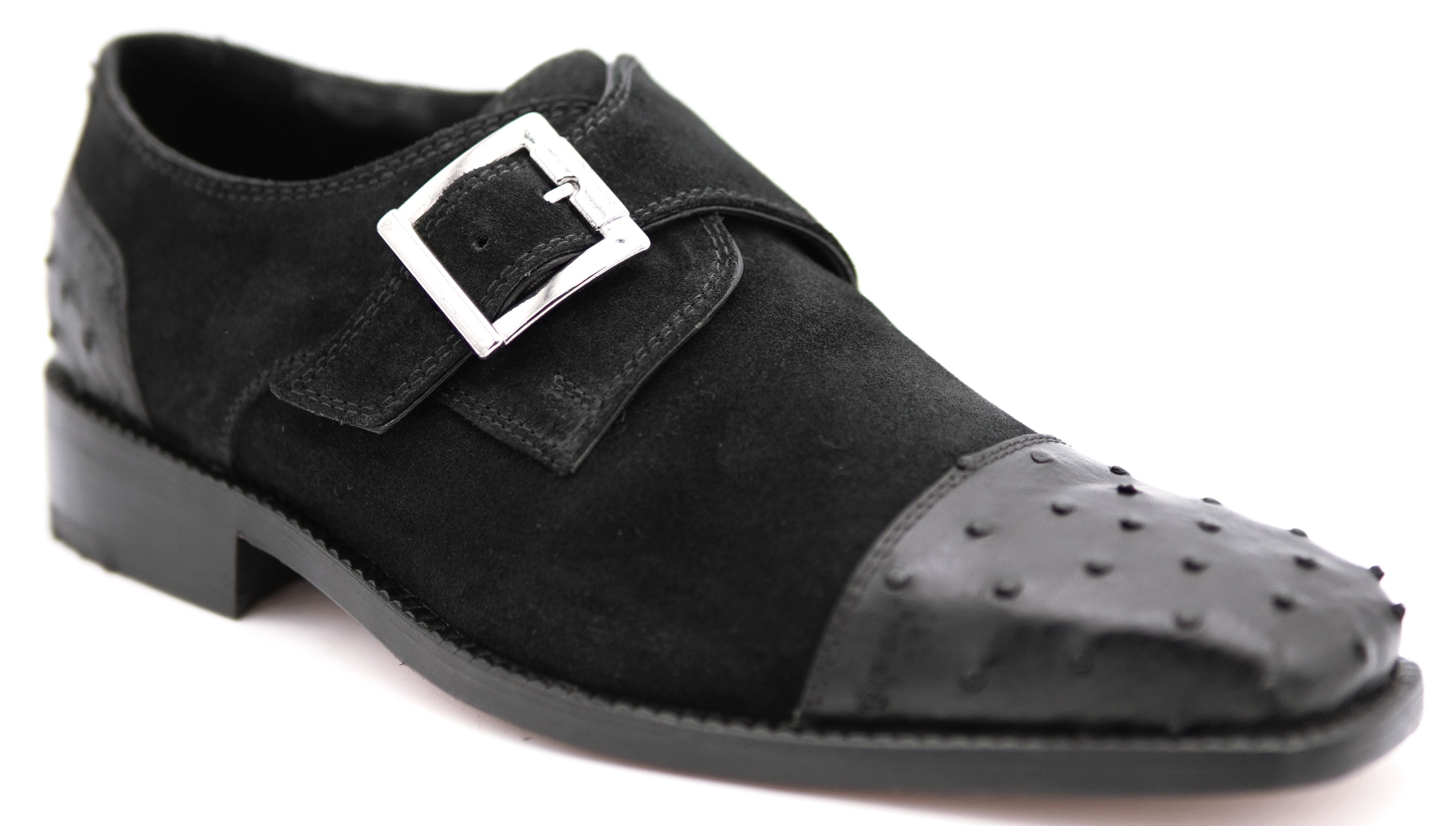 Suede & Ostrich Cap Toe Dress Shoe