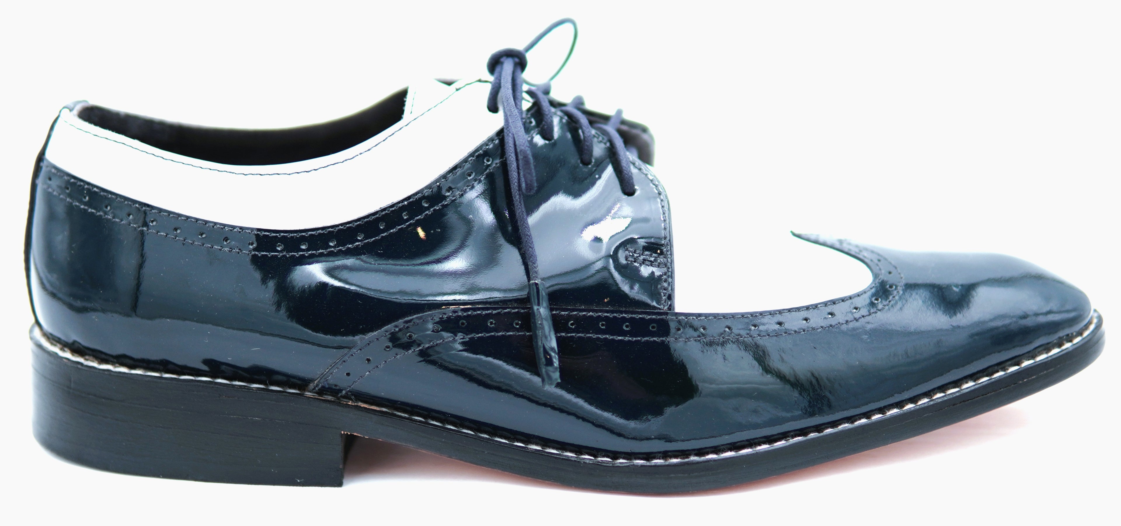 Dark Navy Blue Patent & White Wingtip Dress Shoe