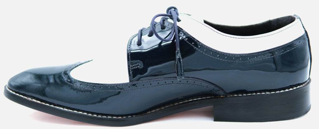 Dark Navy Blue Patent & White Wingtip Dress Shoe