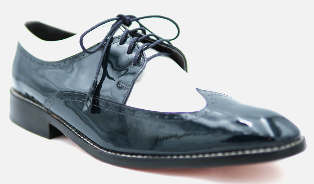 Dark Navy Blue Patent & White Wingtip Dress Shoe