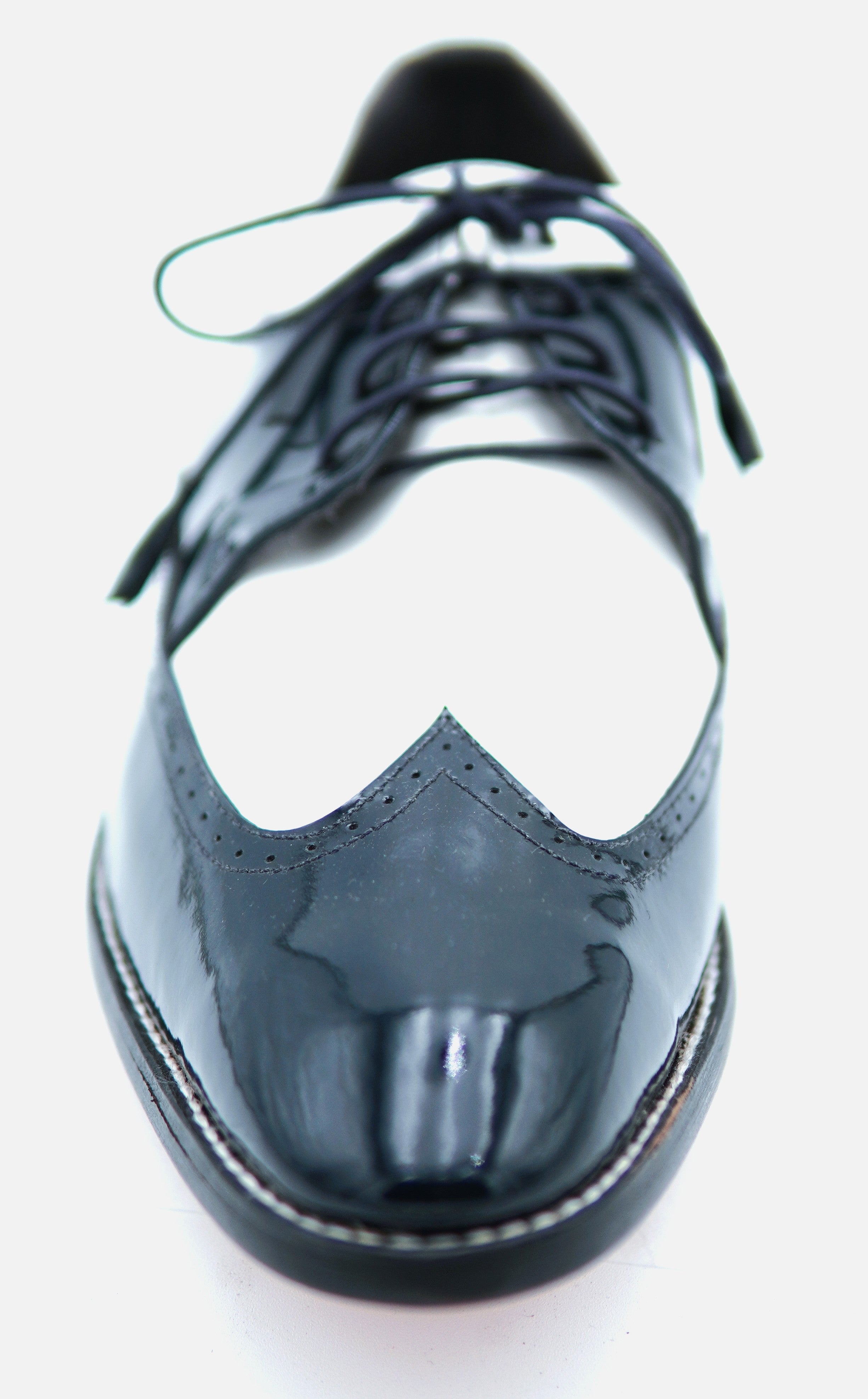 dark navy blue dress shoes Dark Navy Blue Patent & White Wingtip Dress Shoe