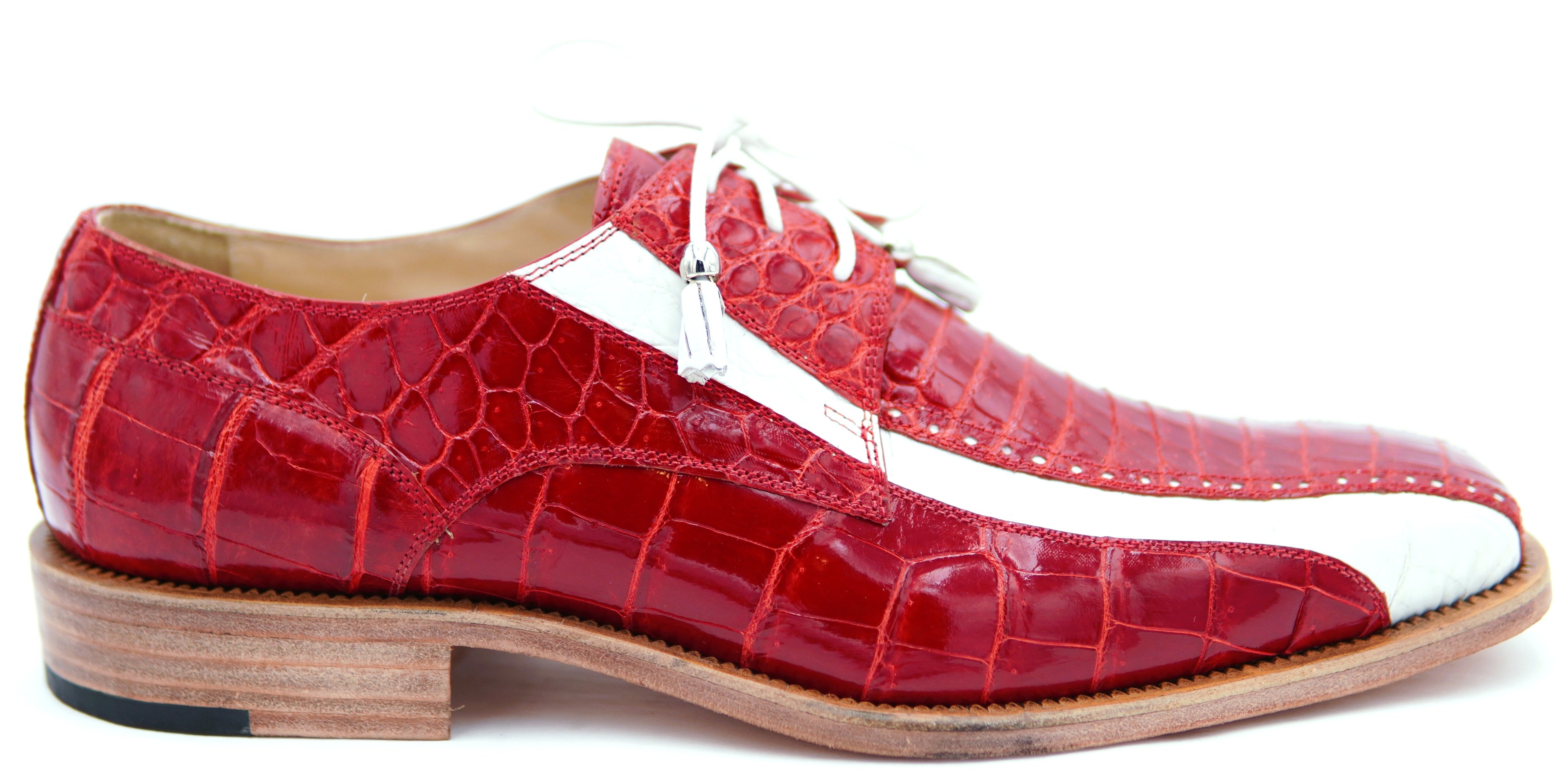 Genuine Wine Red & White Alligator Dress Shoe