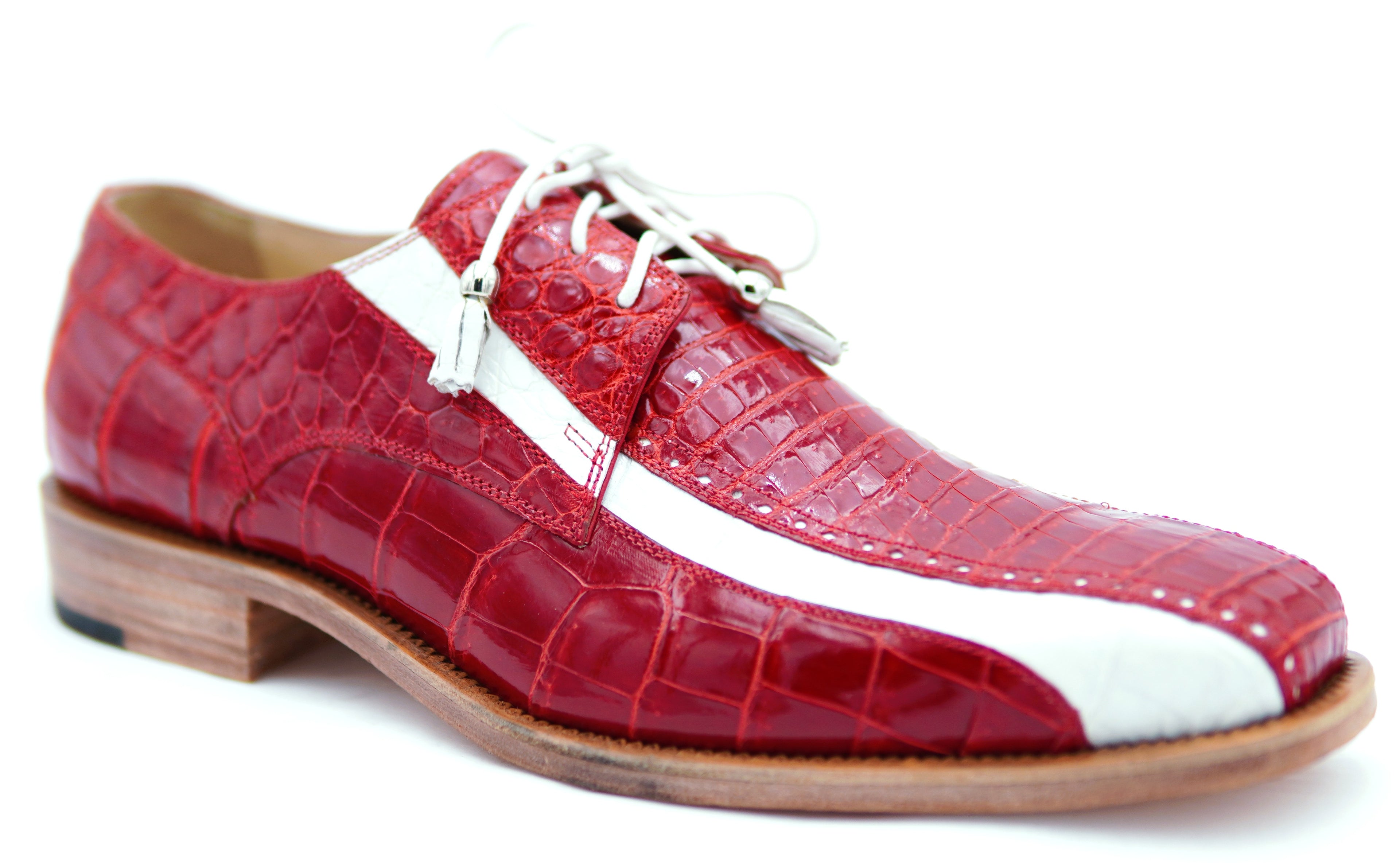 Genuine Wine Red & White Alligator Dress Shoe