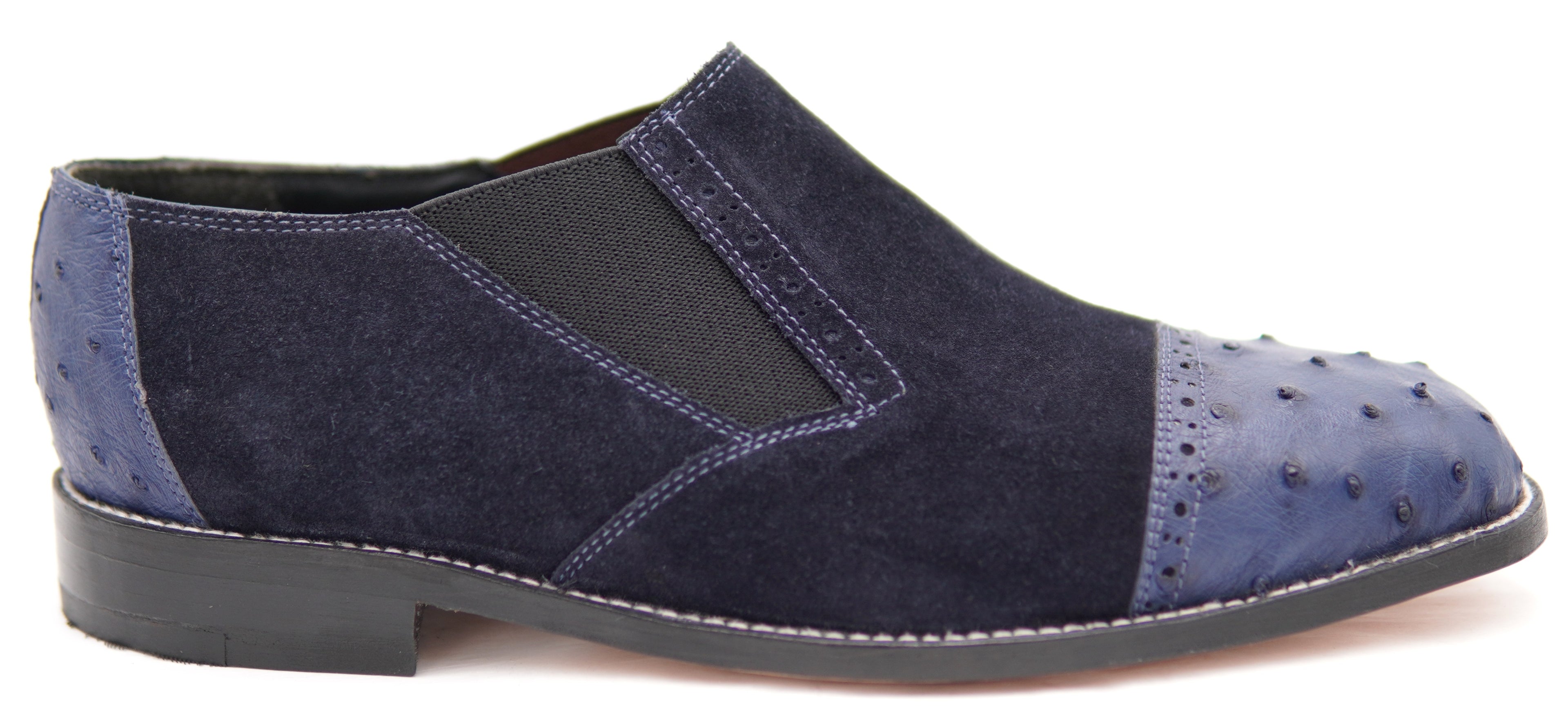 Suede & Ostrich Cap Toe Loafers