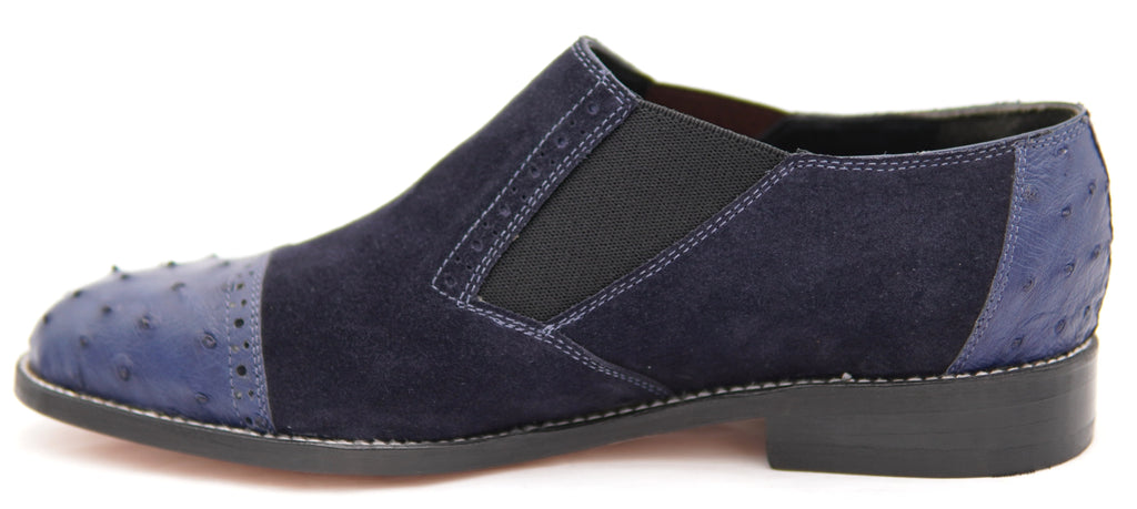 Suede & Ostrich Cap Toe Loafers