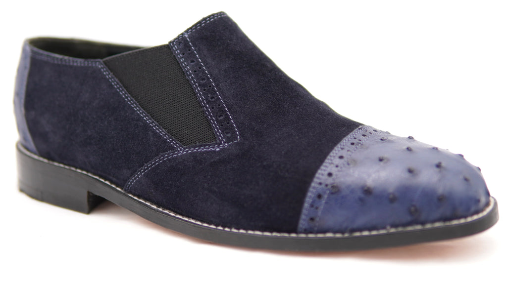 Suede & Ostrich Cap Toe Loafers