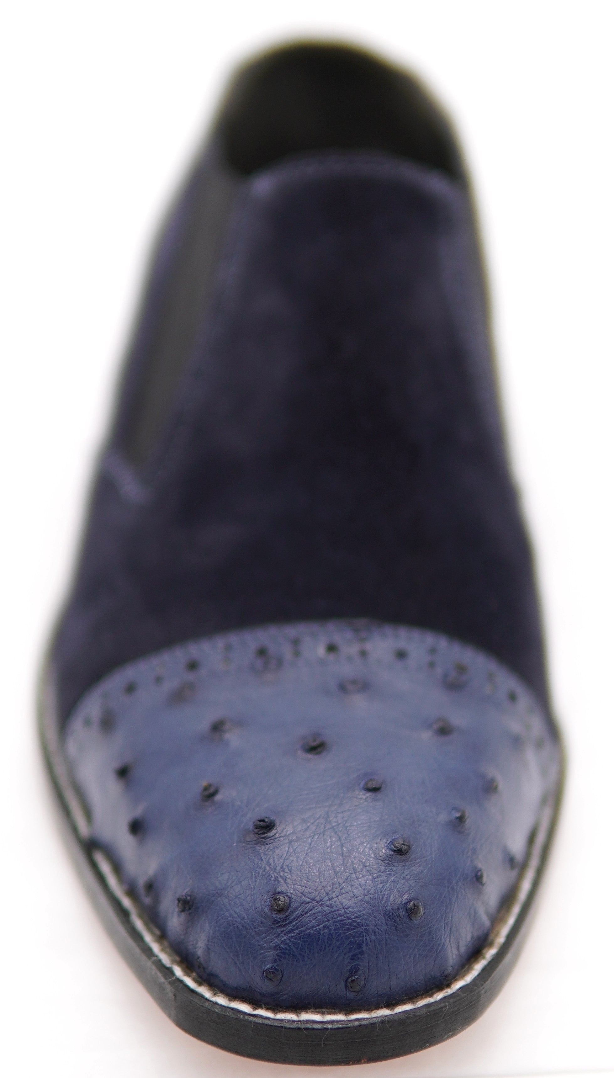 Suede & Ostrich Cap Toe Loafers