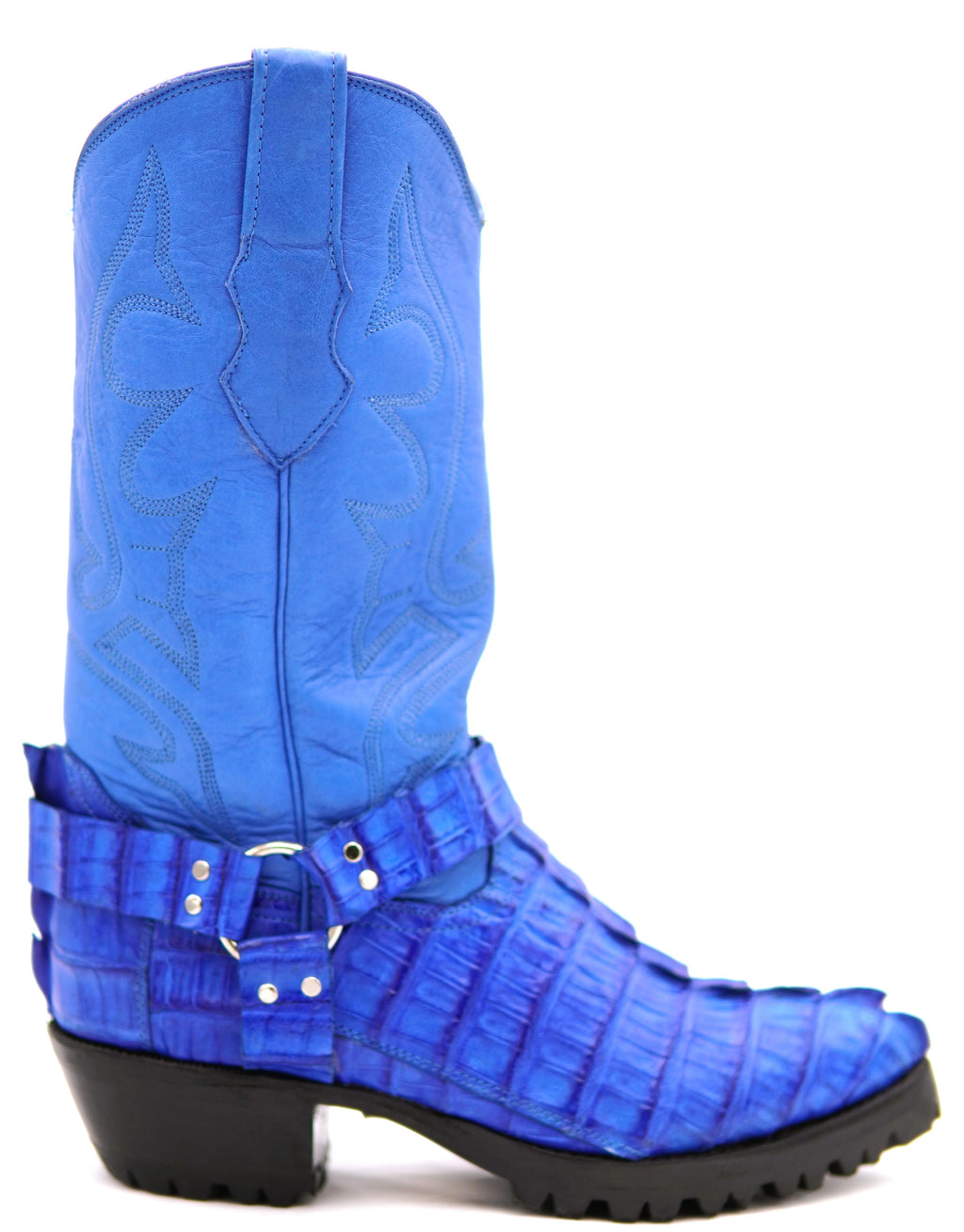 Royal Blue Caiman Tail Motorcycle Boots