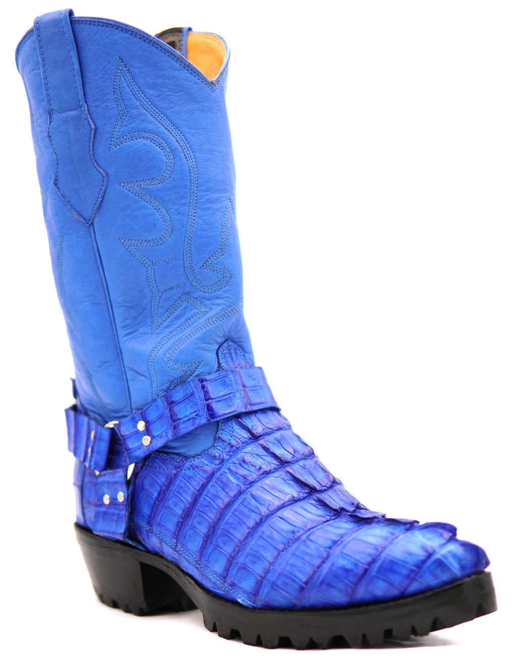 Royal Blue Caiman Tail Motorcycle Boots