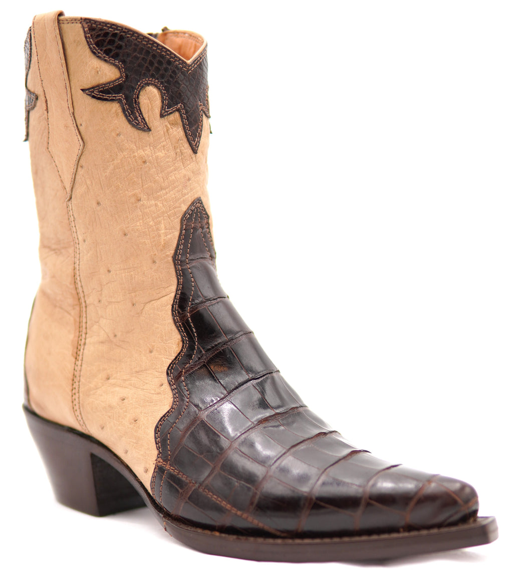Oryx Ostrich & Dark Brown Alligator Botin