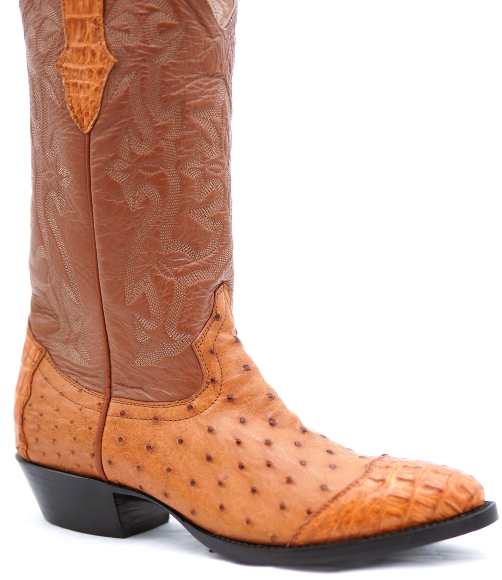 Ostrich & Caiman Cap Toe Western Boots