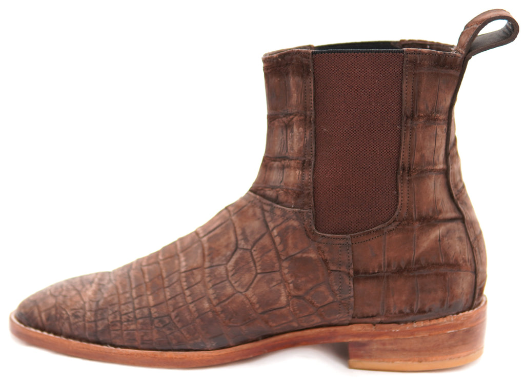 Genuine Suede Alligator Chelsea Boots