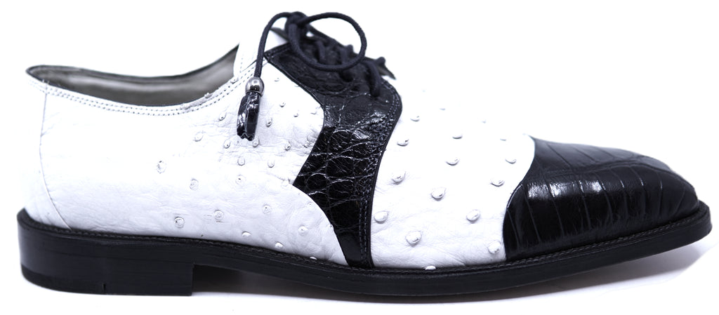 Genuine White Ostrich & Black Alligator Cap Toe Dress Shoe image 0