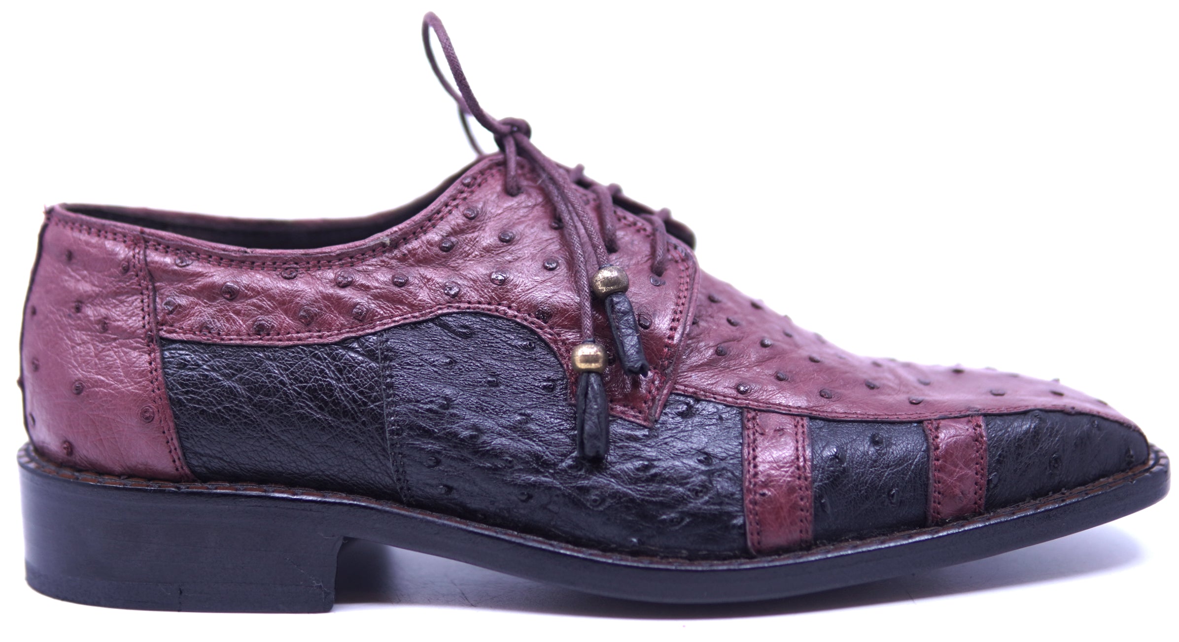 Genuine Black & Burgundy Ostrich Dress Shoe image 0