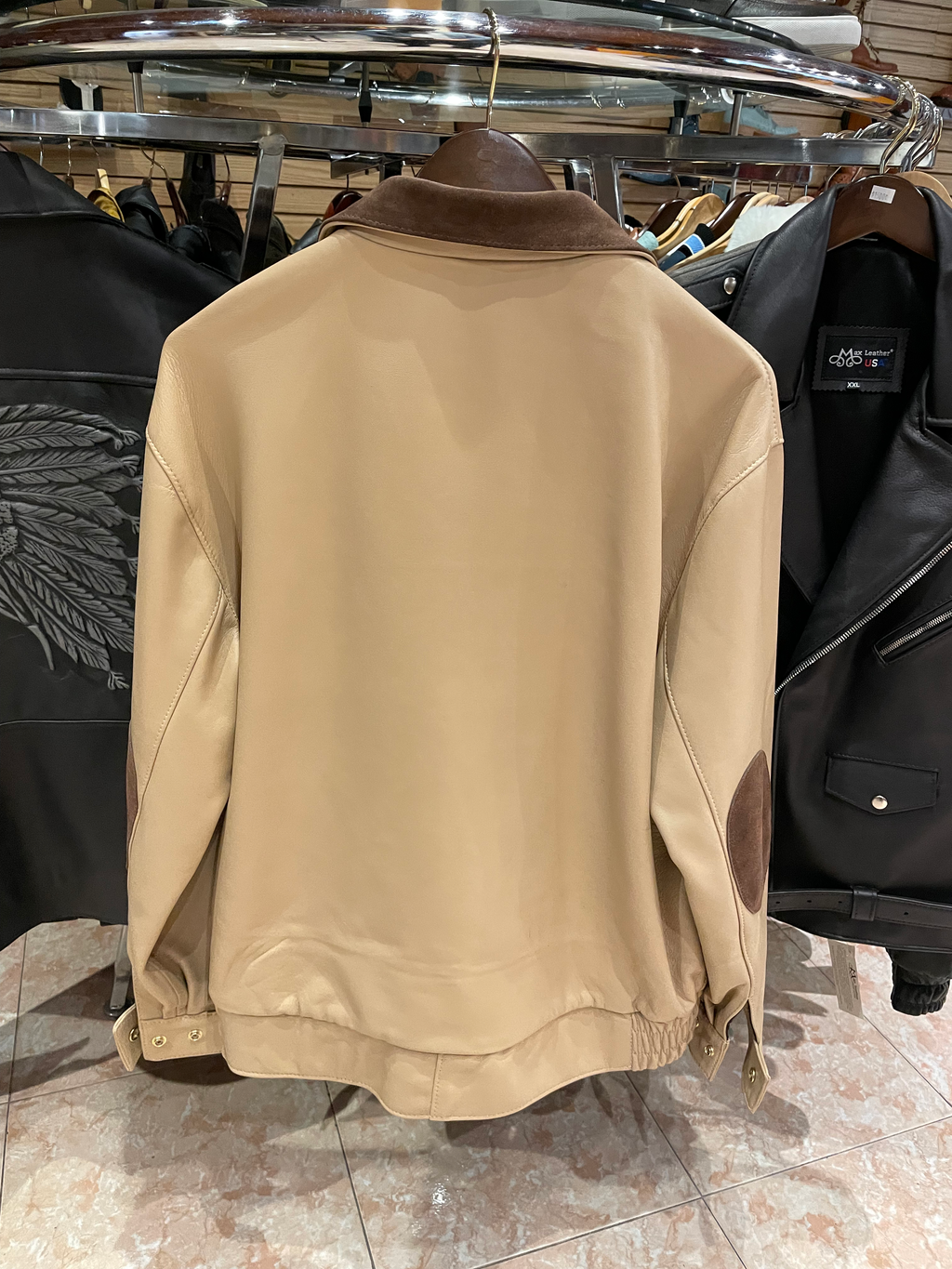 Beige and Brown Bomber Jacket US Men's 2XL image 1