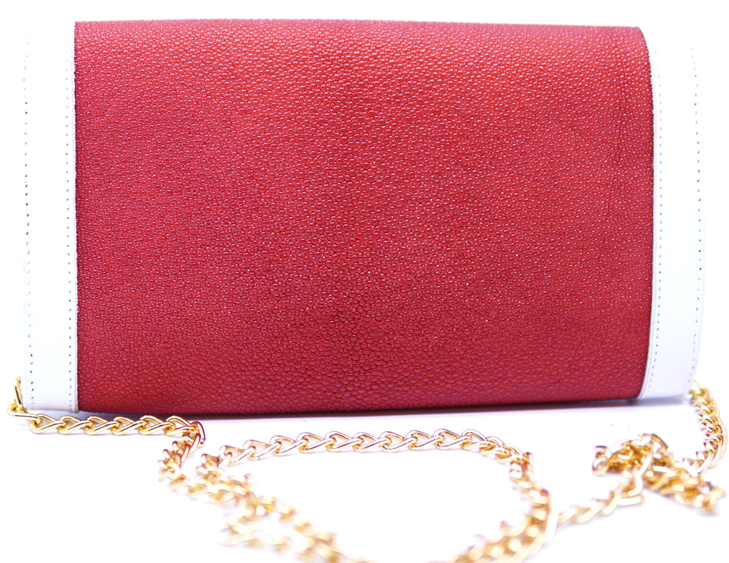 Red Stingray & White Leather Crossbody Bag with Chain Strap image 2