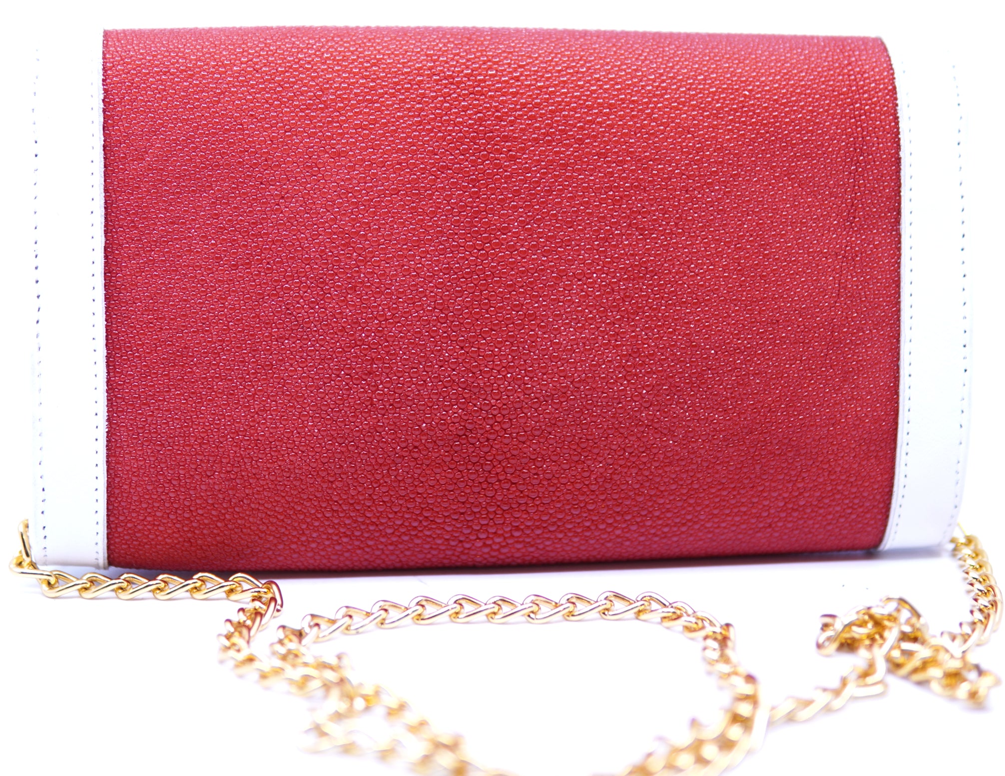 Red Stingray & White Leather Crossbody Bag with Chain Strap image 2