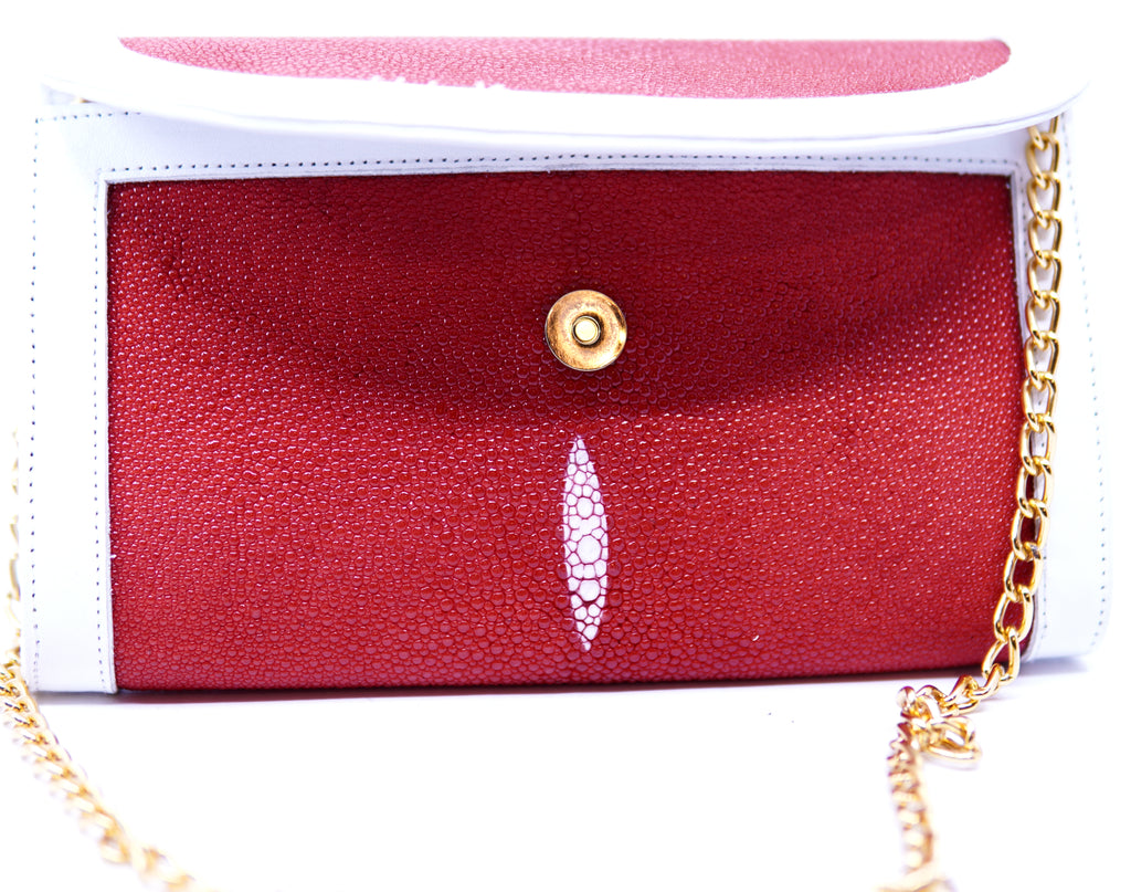 Red Stingray & White Leather Crossbody Bag with Chain Strap image 1