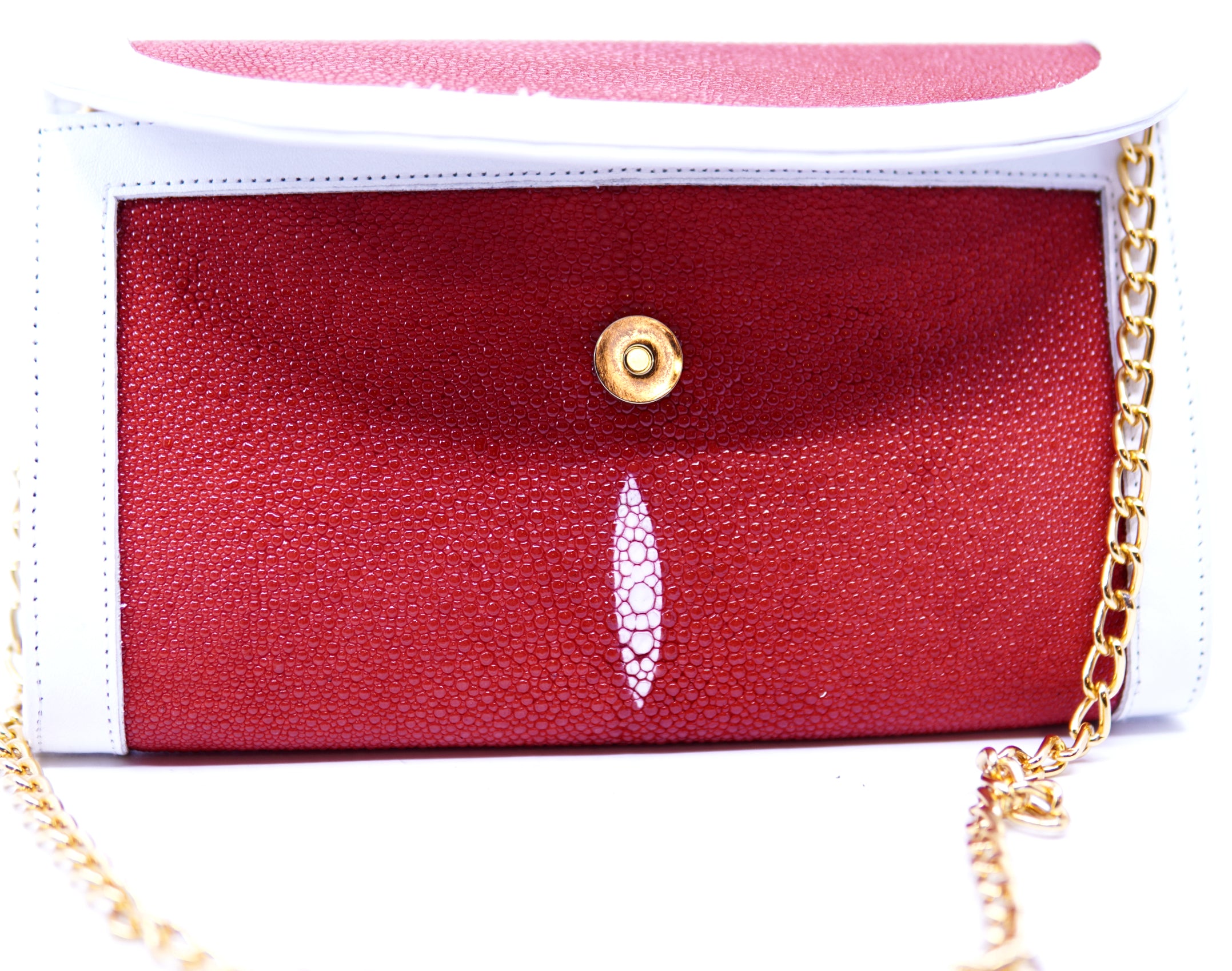 Red Stingray & White Leather Crossbody Bag with Chain Strap image 1