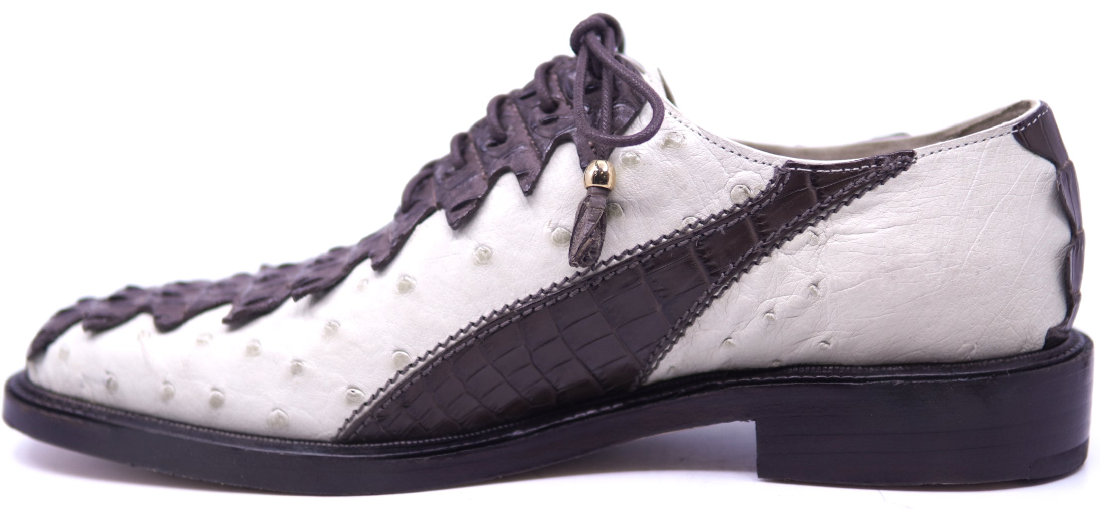 Genuine Brown Alligator & Beige Ostrich Dress Shoe image 1
