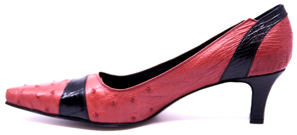 Red Ostrich & Black Alligator Heel image 1
