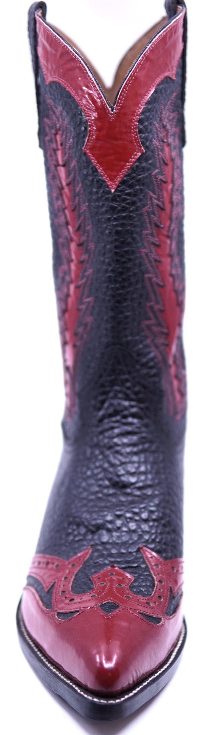 Genuine Black Buffalo Texture & Red Patent Leather Cowboy Boots image 3