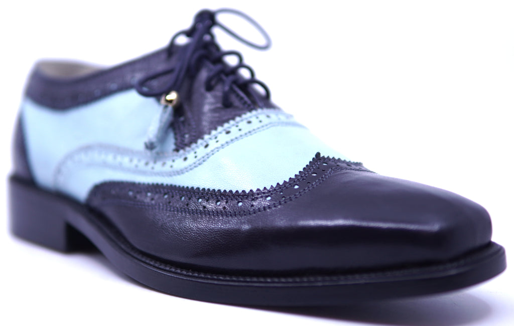 Genuine Black & Baby Blue Leather Wingtip Dress Shoe image 2