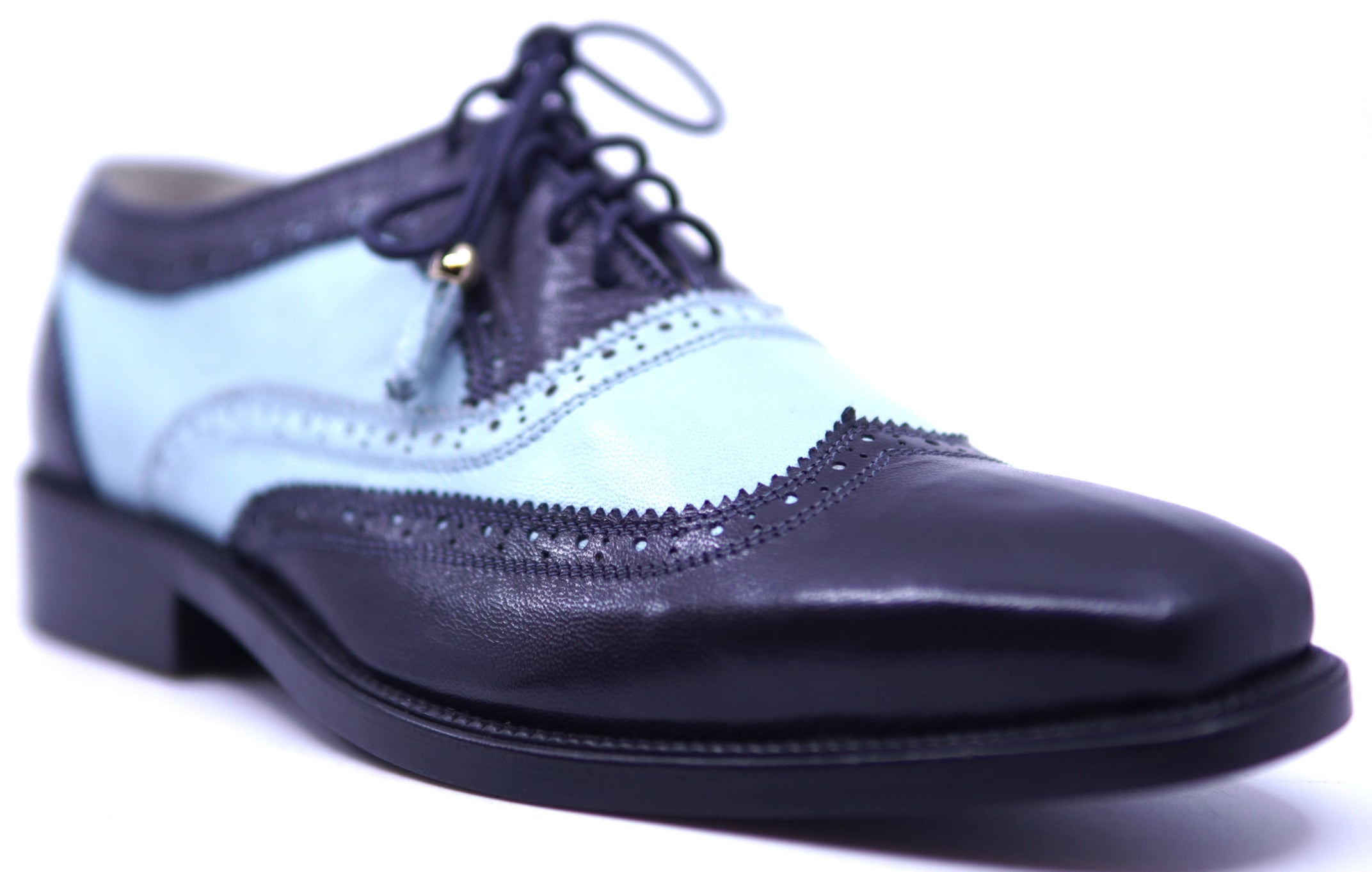 Genuine Black & Baby Blue Leather Wingtip Dress Shoe image 2