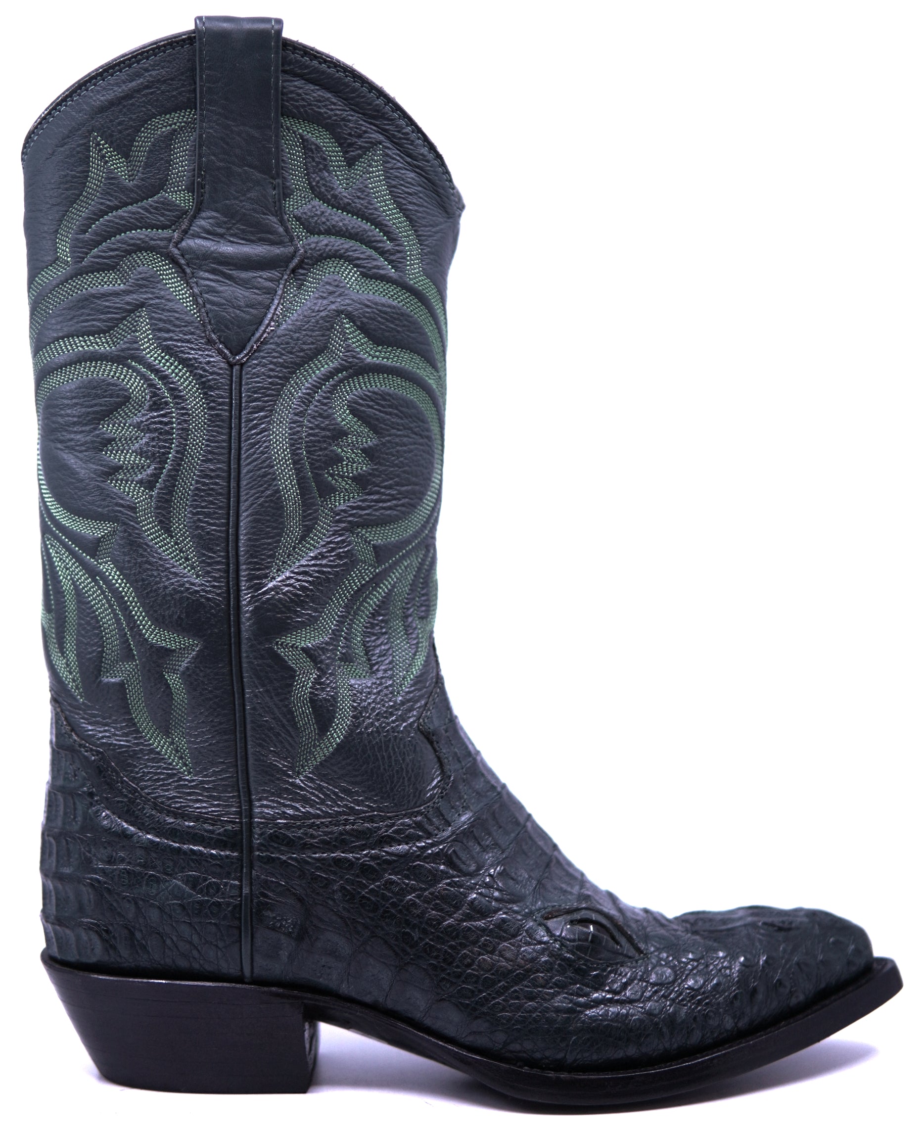 Dark Green Hornback Caiman Boots with Eyes image 0