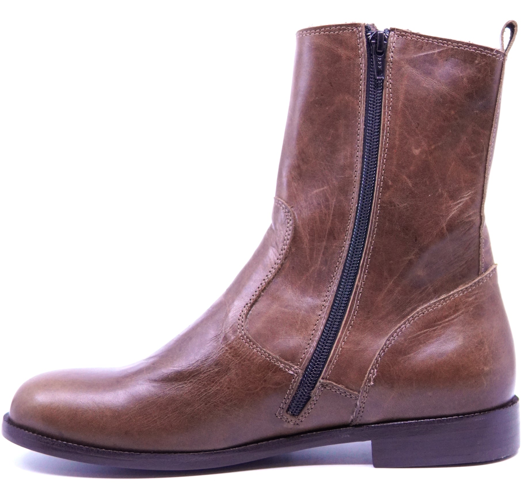 Brown Leather Zipper Boots image 4