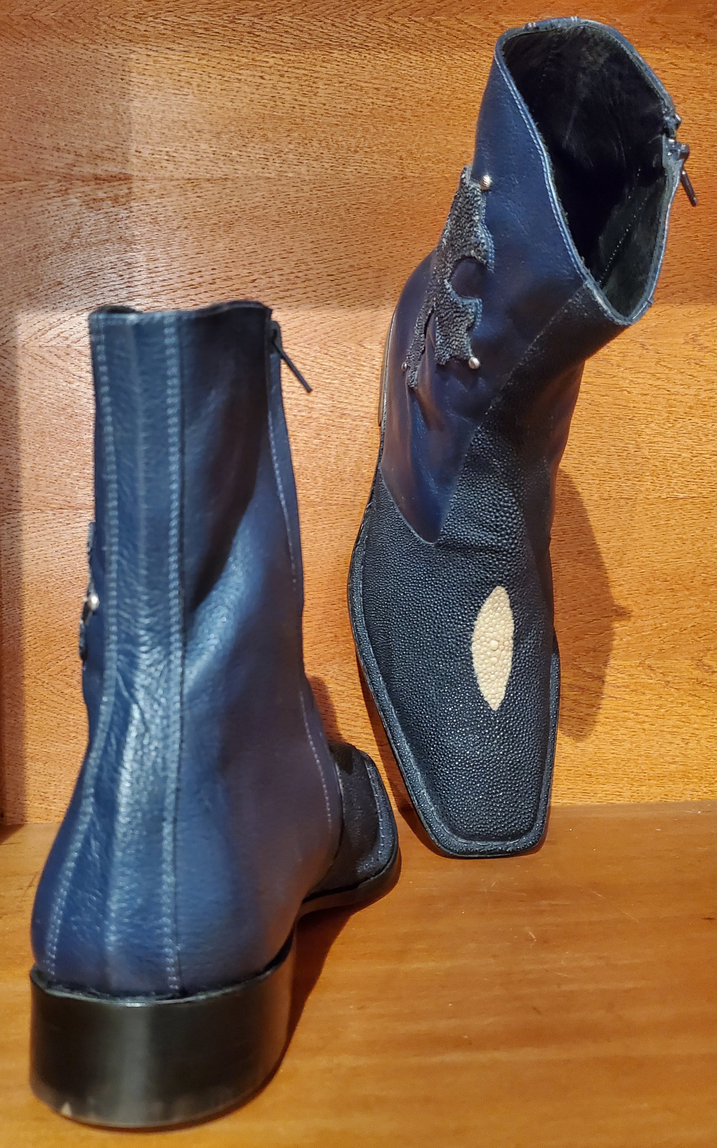 Navy Blue Stingray and Leather Boot US Men's 10.5 image 3