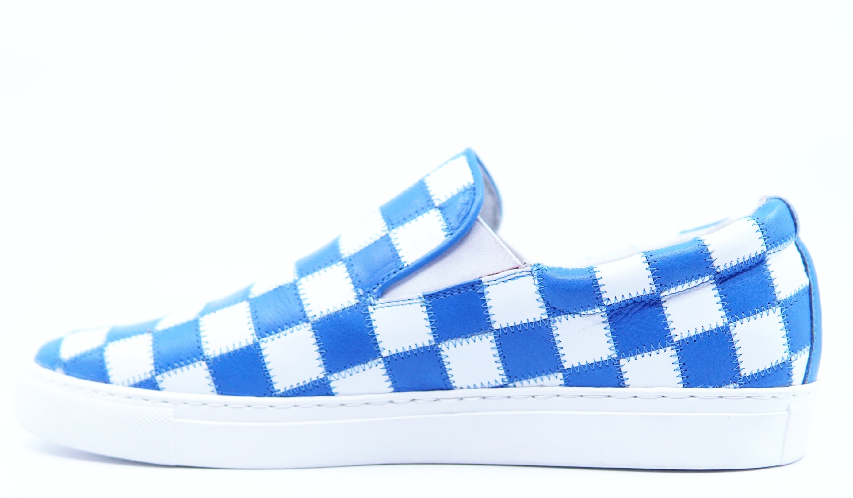 Tiled Leather Blue and White Slip On Sneaker US 11 image 3