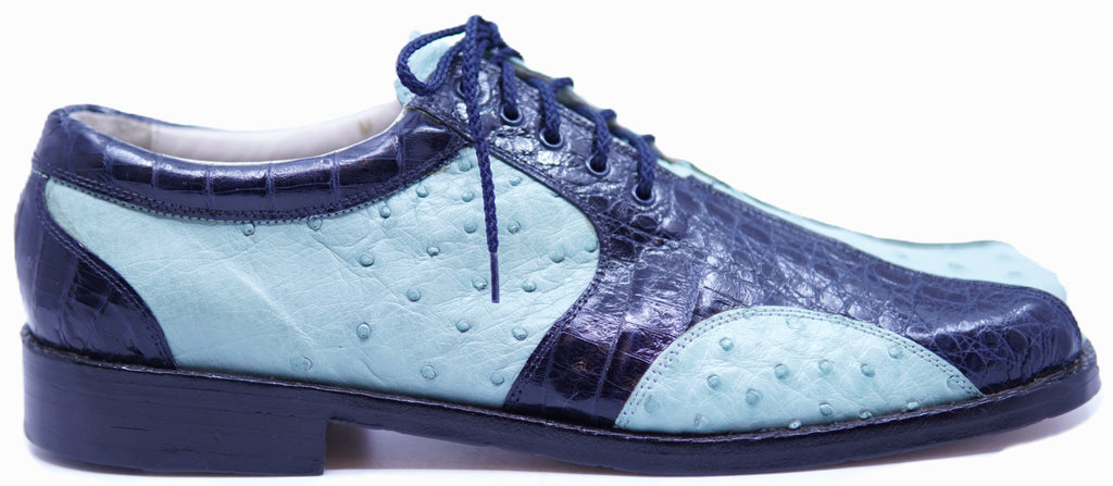 Genuine Navy Blue Alligator & Baby Blue Ostrich Dress Shoe image 0
