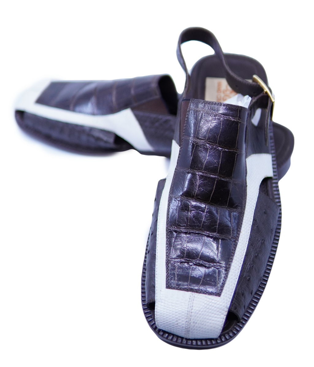 Brown & White Alligator Sandals US 14 image 3