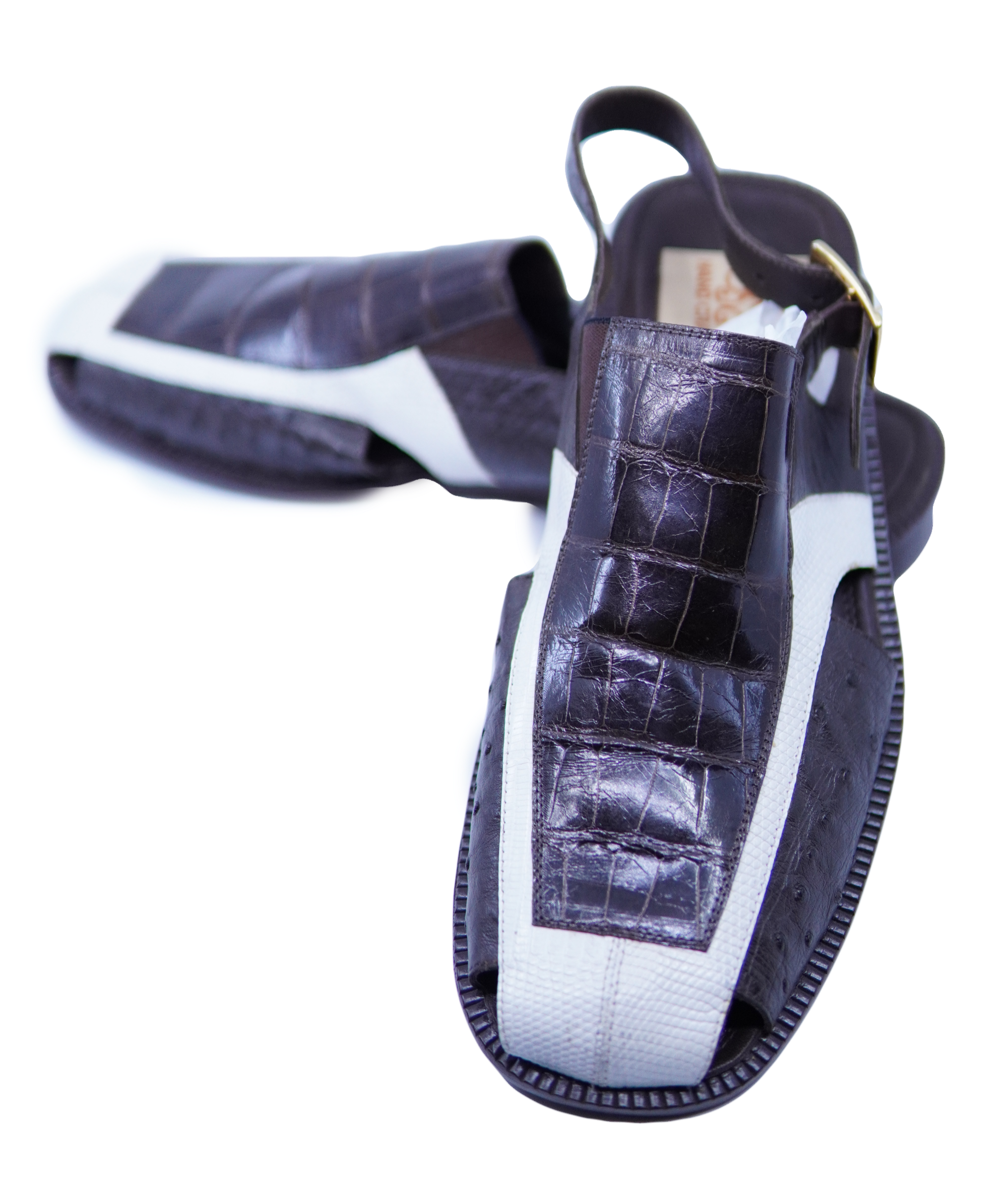 Brown & White Alligator Sandals US 14 image 3
