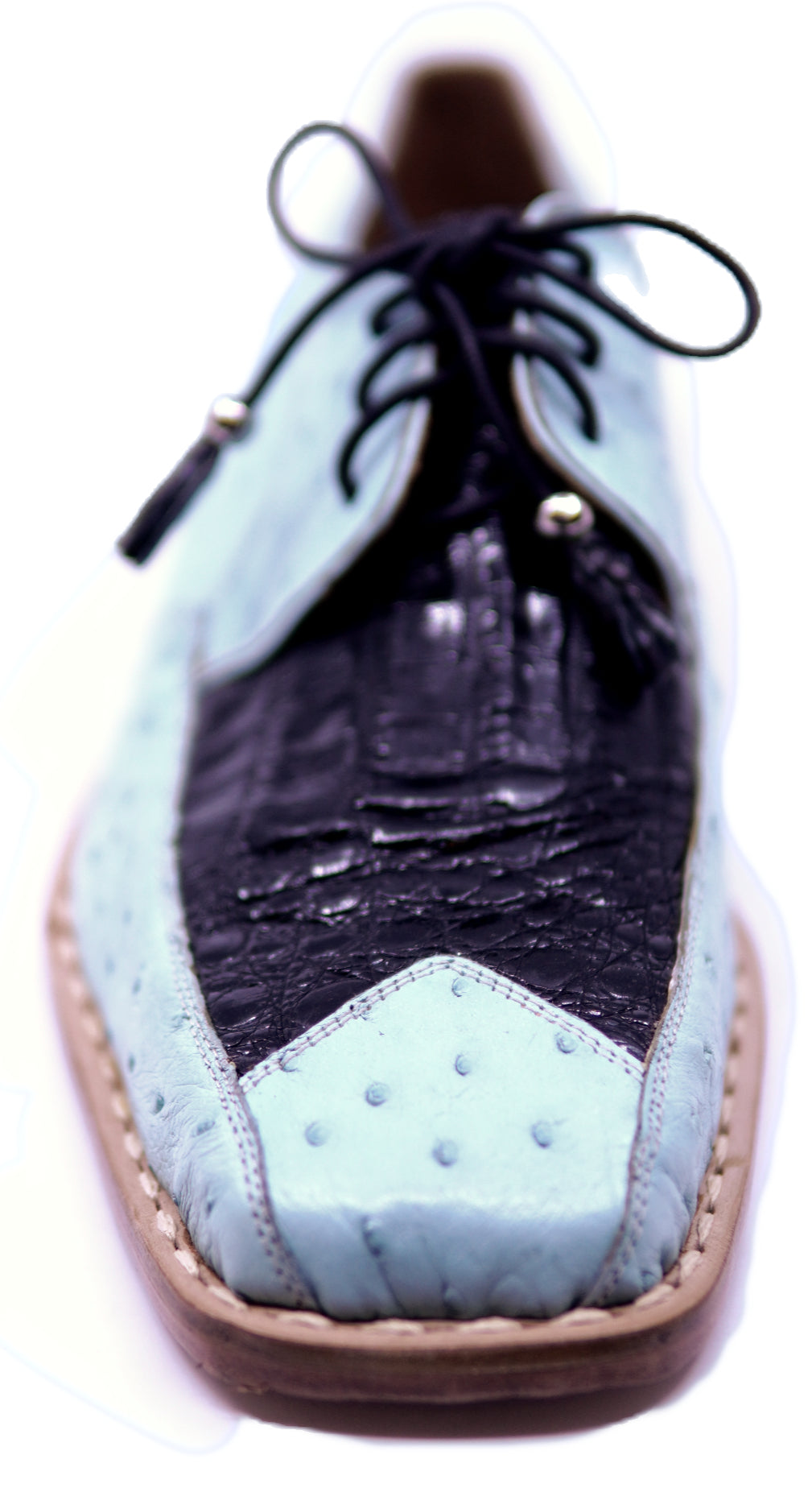 Genuine Baby Blue Ostrich & Black Crocodile Dress Shoe image 3
