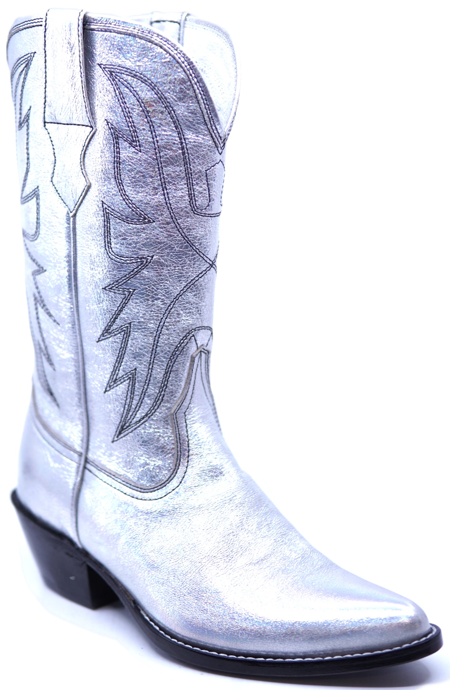 Genuine Silver Leather Cowboy Boots 9-US Women's image 2