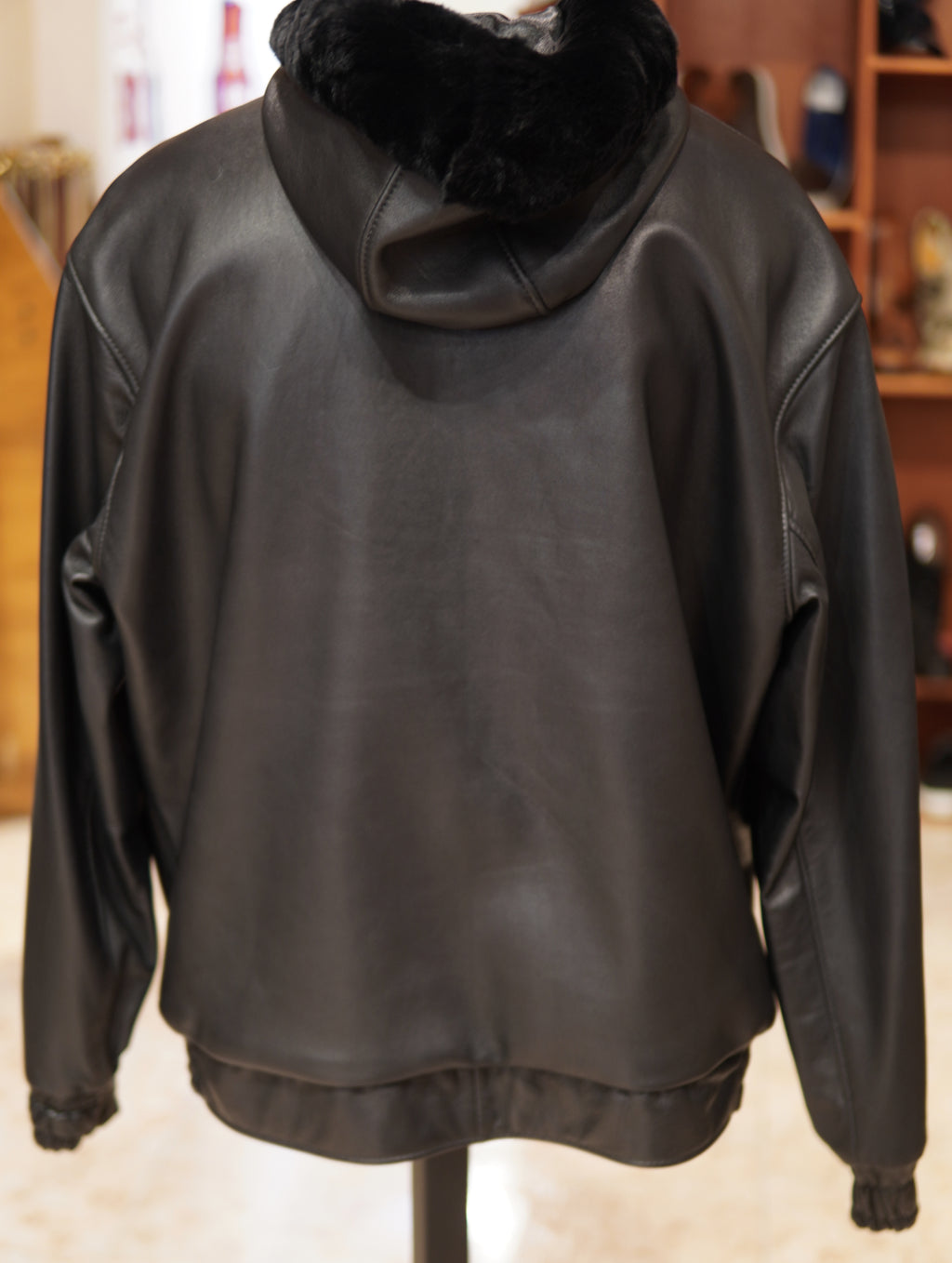 Leather Bomber with Rabbit Hood Jacket US Men's 2XL image 1